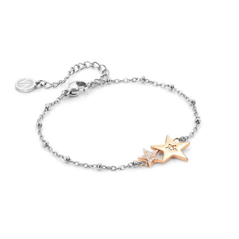 Bracciale Happyworld Stelle Gioiello in Acciaio con PVD rosa e Smalto Glitter