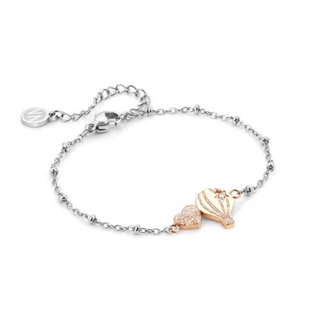 Bracciale Happyworld Mongolfiera e Cuore Gioiello in Acciaio con PVD rosa e Smalto Glitter