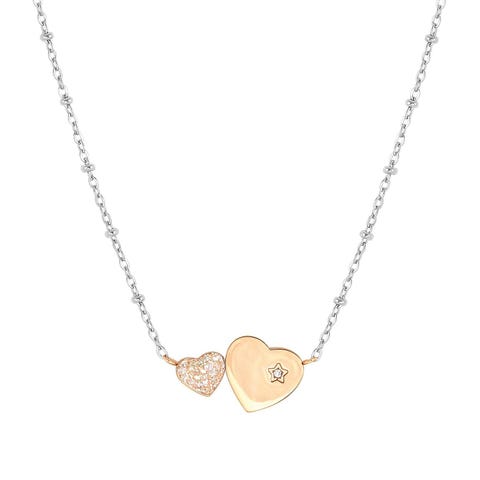 Collana Happyworld Cuori Gioiello in Acciaio con PVD rosa e Smalto Glitter