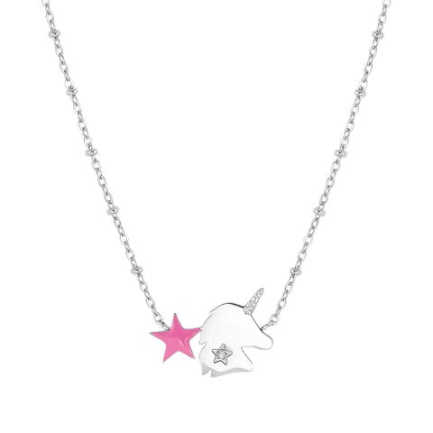Collana Happyworld Unicorno con Smalto Collana con Cubic Zirconia e Smalto colorato