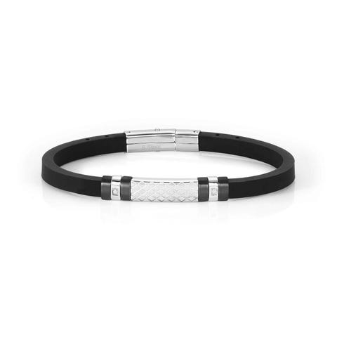 Bracelet City avec Zircon Cubique Noir Bracelet en caoutchouc et acier