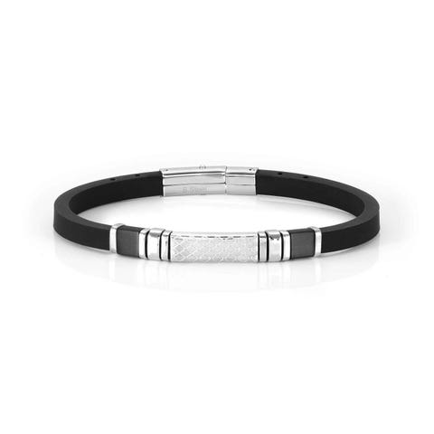 City bracelet in rubber with decorated plate Stainless steel bracelet with rubber
