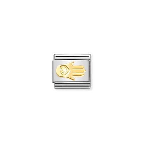 Link Composable Classic or main diamantée Link en acier et or avec symbole de fé