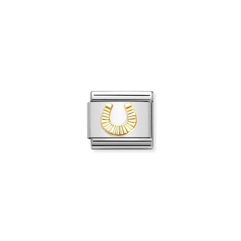 Link Composable Classic Oro Ferro di Cavallo Diamantato Link in Acciaio e Oro 750 Simbolo Portafortuna