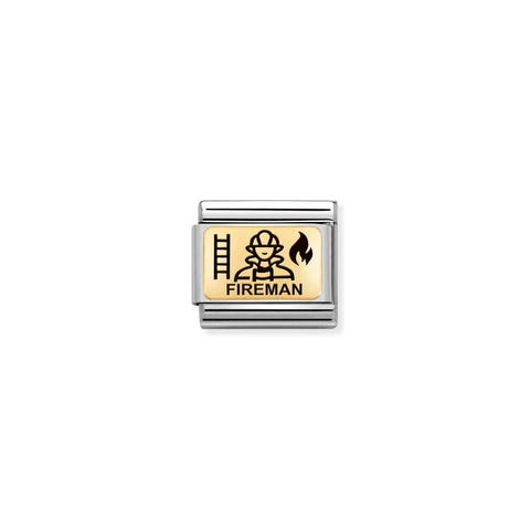 Composable Classic Link Fireman Link in stainless steel and gold with FIREMAN symbol