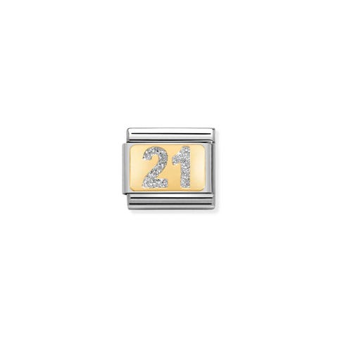 Link Composable Classic Numero 21 Glitter Link in Oro giallo 750 e Smalto