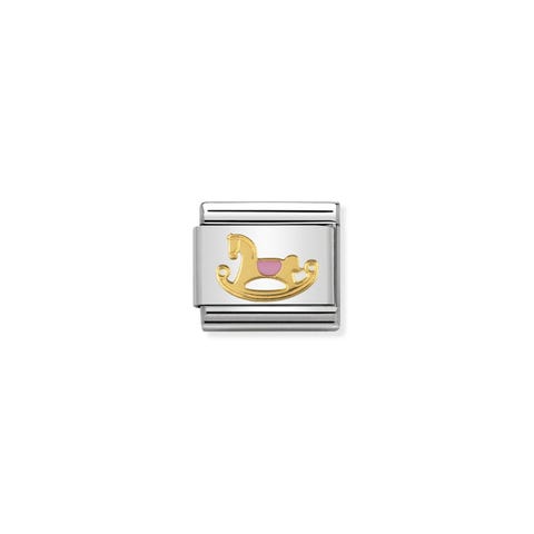 Link Composable Classic Cavallino Rosa Link in Oro 750 e Smalto con simbolo