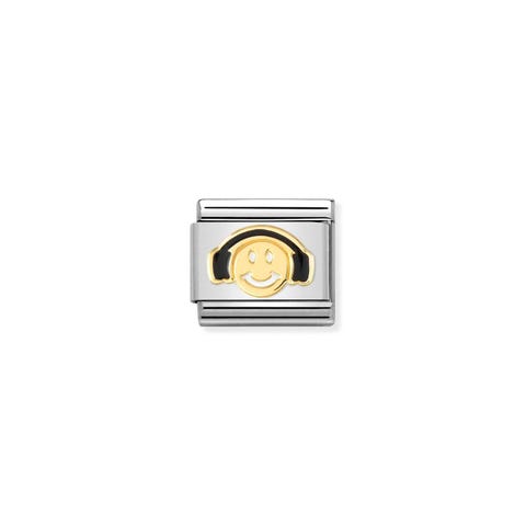 Composable Classic Link Smiley mit Kopfhörern Link in 750er Gold und Emaille