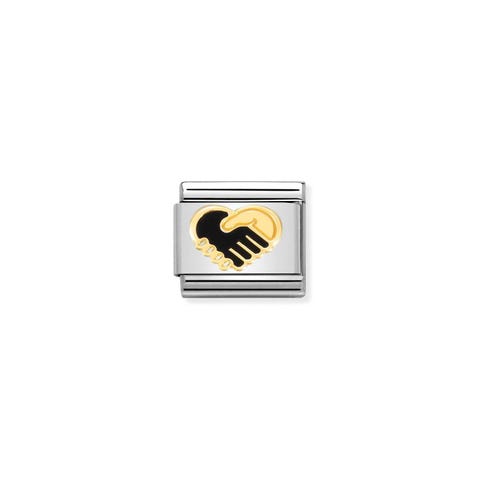 Composable Classic Link Heart Handshake Link with Heart in yellow gold and enamel