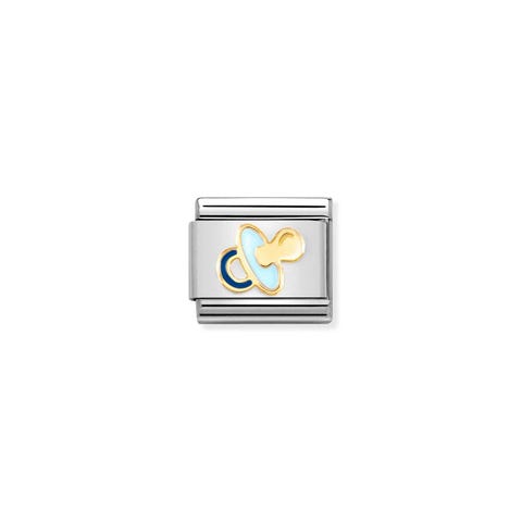 Composable Link, Light Blue Pacifier, gold Link with newborn symbol in 18K and enamel