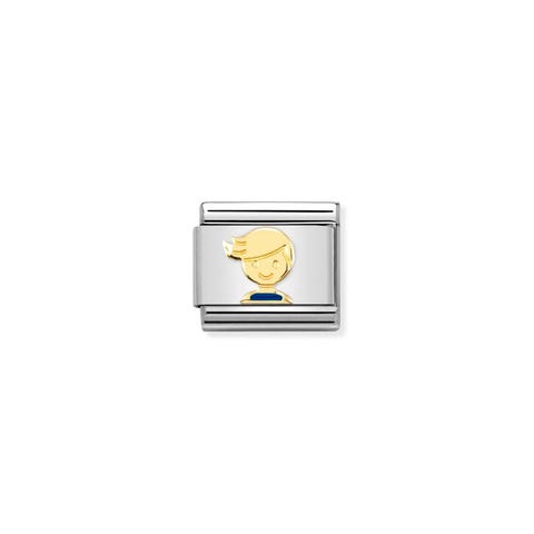 Link Composable Classic Petit enfant bleu Link avec symbole Famille en or 750 et émail