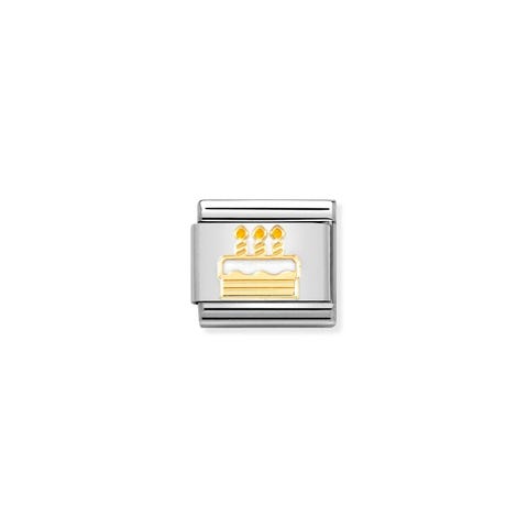 Composable Link, gold Birthday Cake Birthday Link with 18K gold and enamel 