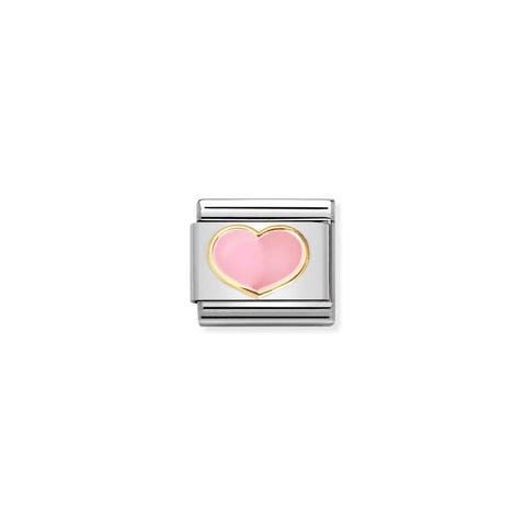 Composable Classic Link, gold with Pink Heart Stainless steel Link, 18K romantic enamel Heart