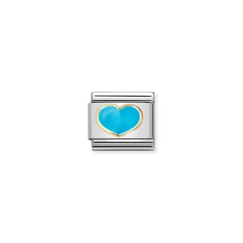 Composable Classic Link, gold with Turquoise Heart Link in stainless steel, 18K gold and enamel