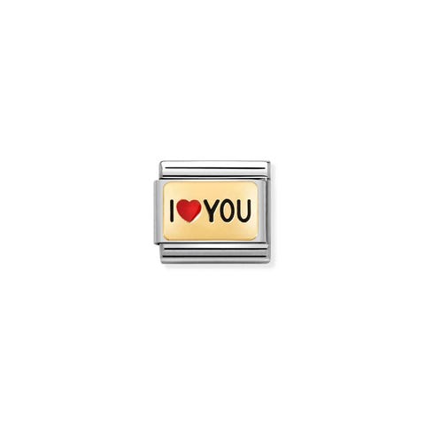 Composable Link I LOVE YOU, Red Heart for Love Link with Text I LOVE YOU in yellow gold and enamel
