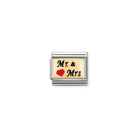 Link Composable Classic Mr. & Mrs Corazón rojo Link en Oro 750 y esmalte con texto