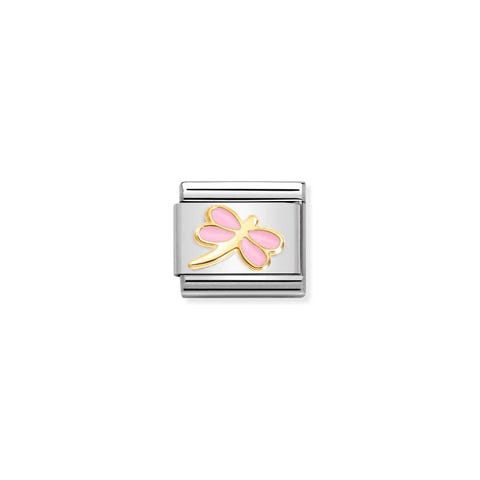 Link Composable Classic or avec libellule rose Link avec symbole animal en acier et or 750