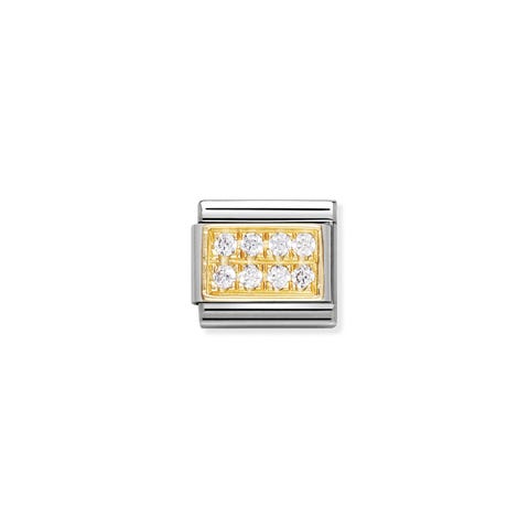 Link Composable Classic Pietra natale Aprile Link in Oro 750 e Cubic Zirconia bianchi