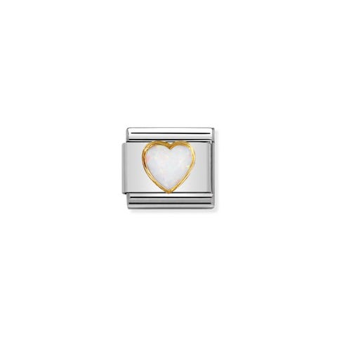 Link Composable Classic cuore con opale bianco Link in Oro 750 e Pietra dura naturale