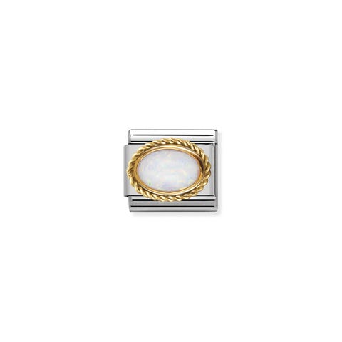 Link Composable Classic con Opale bianco ovale Link in Oro 750 e Pietra semipreziosa colore bianco