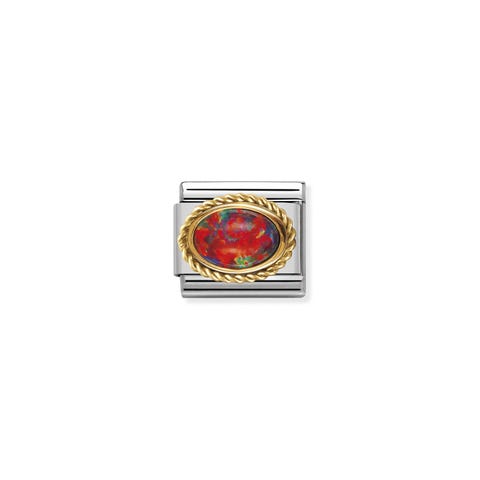 Link Composable Classic con Opale rosso ovale Link in Oro 750 e Pietra semipreziosa colore rosso