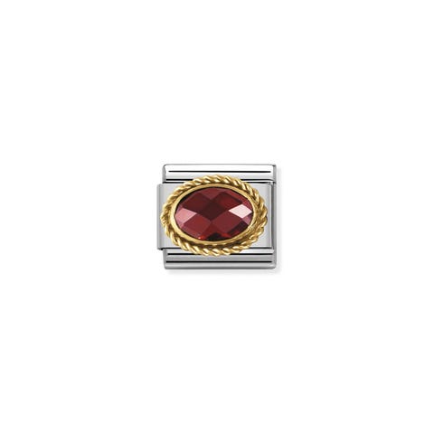 Composable Classic Link in Gold with red and oval Stones Link in 18K gold and faceted Cubic Zirconia