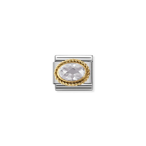 Link Composable Classic Pietra bianca ovale in Oro Link in Oro 750 con Cubic Zirconia bianco sfaccettato