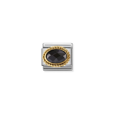 Link Composable Classic Pietra nera ovale in Oro Link in Oro 750 con Cubic Zirconia nero sfaccettato