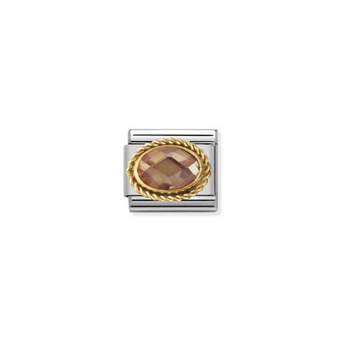 Link Composable Classic Pietra champagne ovale in Oro Link in Oro 750 con Cubic Zirconia champagne sfaccettato