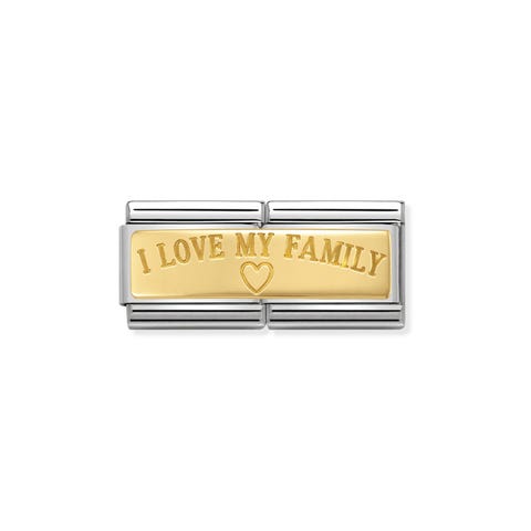 Composable Classic Double Link I Love My Family Stainless steel Link with writing in bonded yellow gold