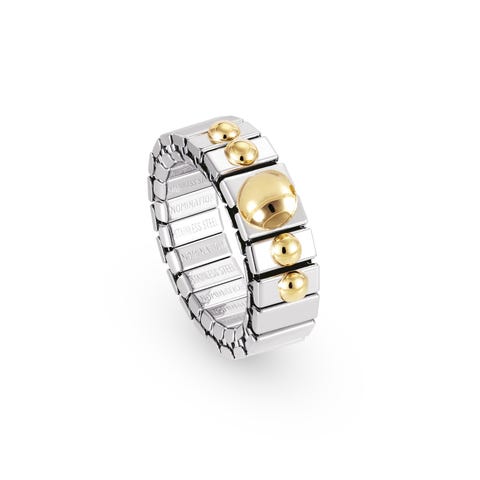 Anello estensibile con Pallino in Oro Anello in Acciaio con Simbolo in Oro 750