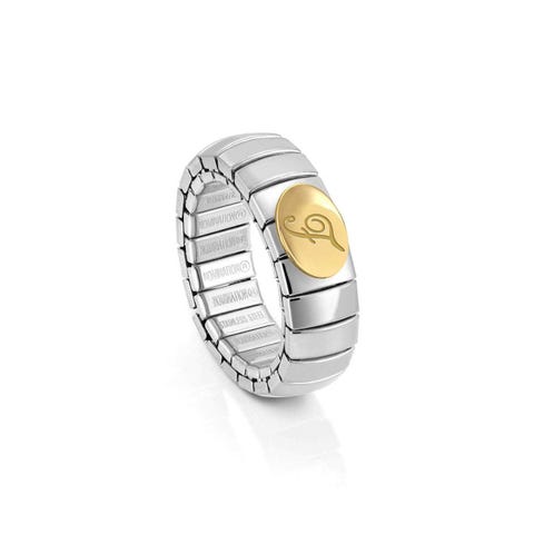 Stretchable Ring with Engraved Letter F Ring with Letter in gold and stainless steel