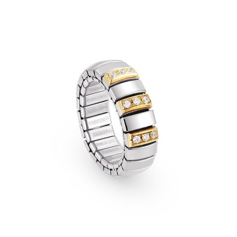 Anello estensibile con Cubic Zirconia Anello in Acciaio con Oro 750 e Cubic Zirconia