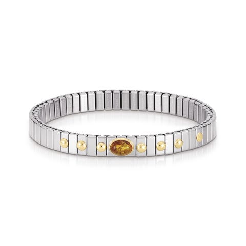 Stretch Bracelet with Oval Hard Stone Stainless steel and 18K gold bracelet with oval stone
