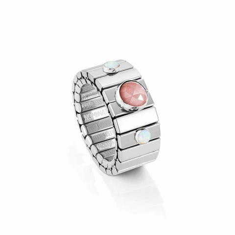 XTE GEMS steel ring, White opal and Zirconia Limited Ed, Ring with Precious stones