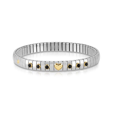 Stretch Bracelet with 1 Heart in Gold and Stones Bracelet in stainless steel with semiprecious stones