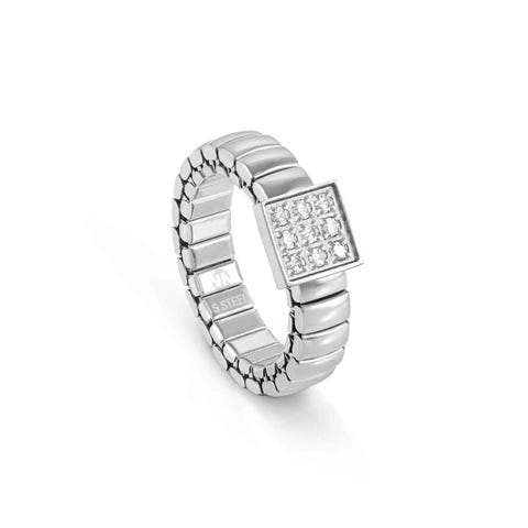 Bague Extension en acier avec carré et pierres Bague avec symbole et pierres blanches