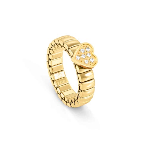 Extension ring with coloured finish and Heart Stainless steel ring with Cubic Zirconia