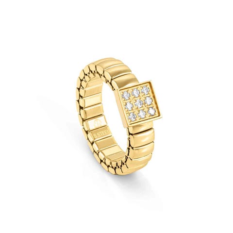 Extension ring, yellow PVD with 1 Square Ring in stainless steel and white stones