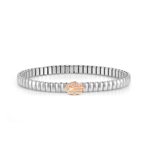 Bracciale Extension in Acciaio con Mano di Fatima Bracciale con Pietre bianche