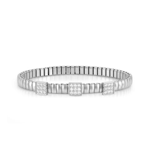 Extension bracelet in stainless steel with 3 Squares Stainless steel bracelet with white stones