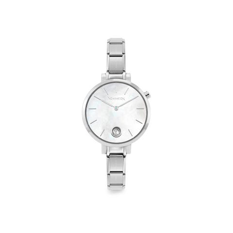 Composable watch Mother of Pearl, Cubic Zirconia Stainless steel Watch with round clock face
