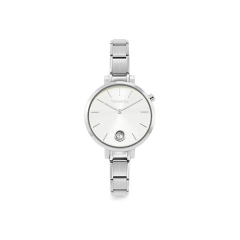Composable watch with Cubic Zirconia Stainless steel watch with Sunray Silver clock face