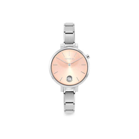 Composable watch in steel with Cubic Zirconia Stainless steel watch with Sunray Pink clock face