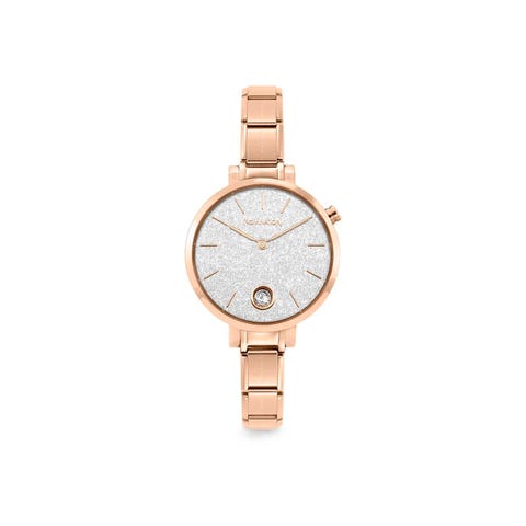 Composable Armbanduhr Rosagold mit Glitzer und Stein Composable Armbanduhr mit Glitzer, Silber und Rosagold