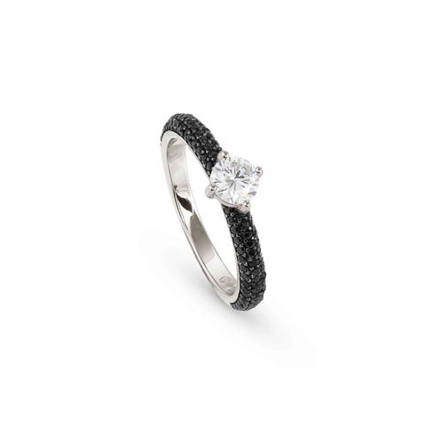 Bague Aurea solitaire argent 925 Bague en argent et pierres blanches et noires