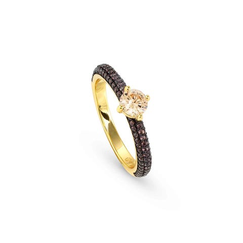 Anello Solitario in argento e pietre nere Anello Argento 925 con pietre champagne e nere