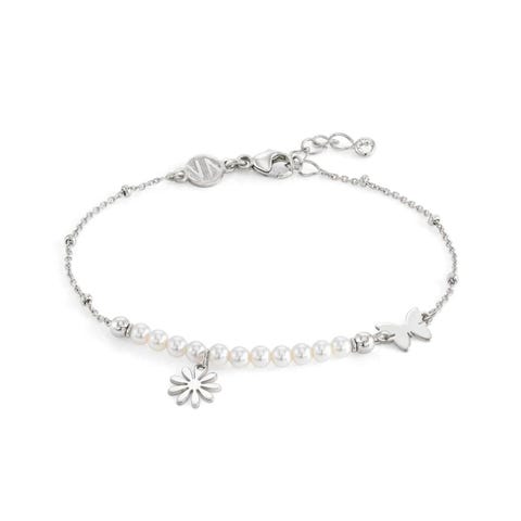 Bracelet Melodie Fleur et Perles Bijou avec Pendentifs en Argent