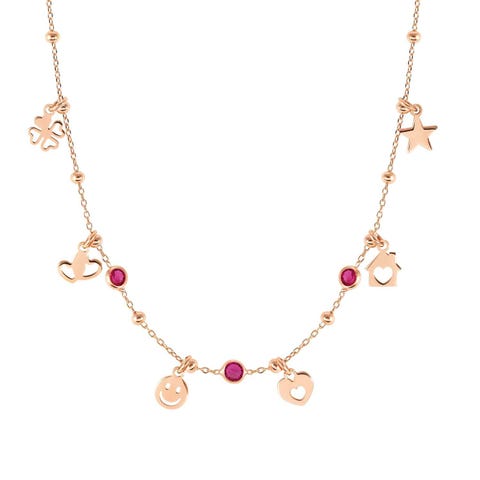 Melodie necklace, mix Symbol Pendants, red CZ Necklace in sterling silver with Pendants