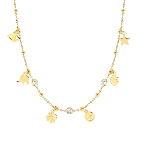 Melodie necklace, mix Symbol Pendants, white CZ Necklace with 24K gold plated finish